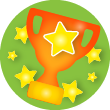 Little Bridge icon of a trophy with stars on it on a green circle