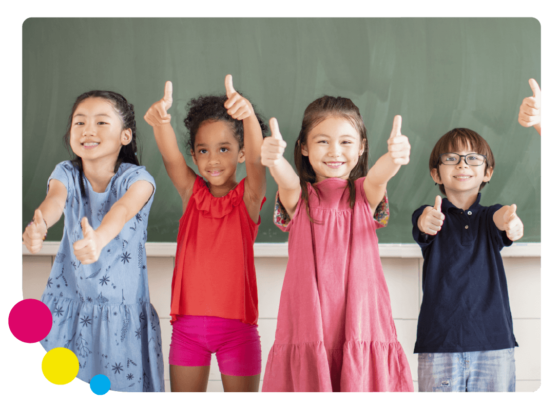 four student thumbs up