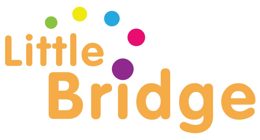Little Bridge logo with orange text on a transparent background