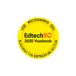 Logo for the Edtech 50 2020 Yearbook on the Little Bridge aprende ingles page